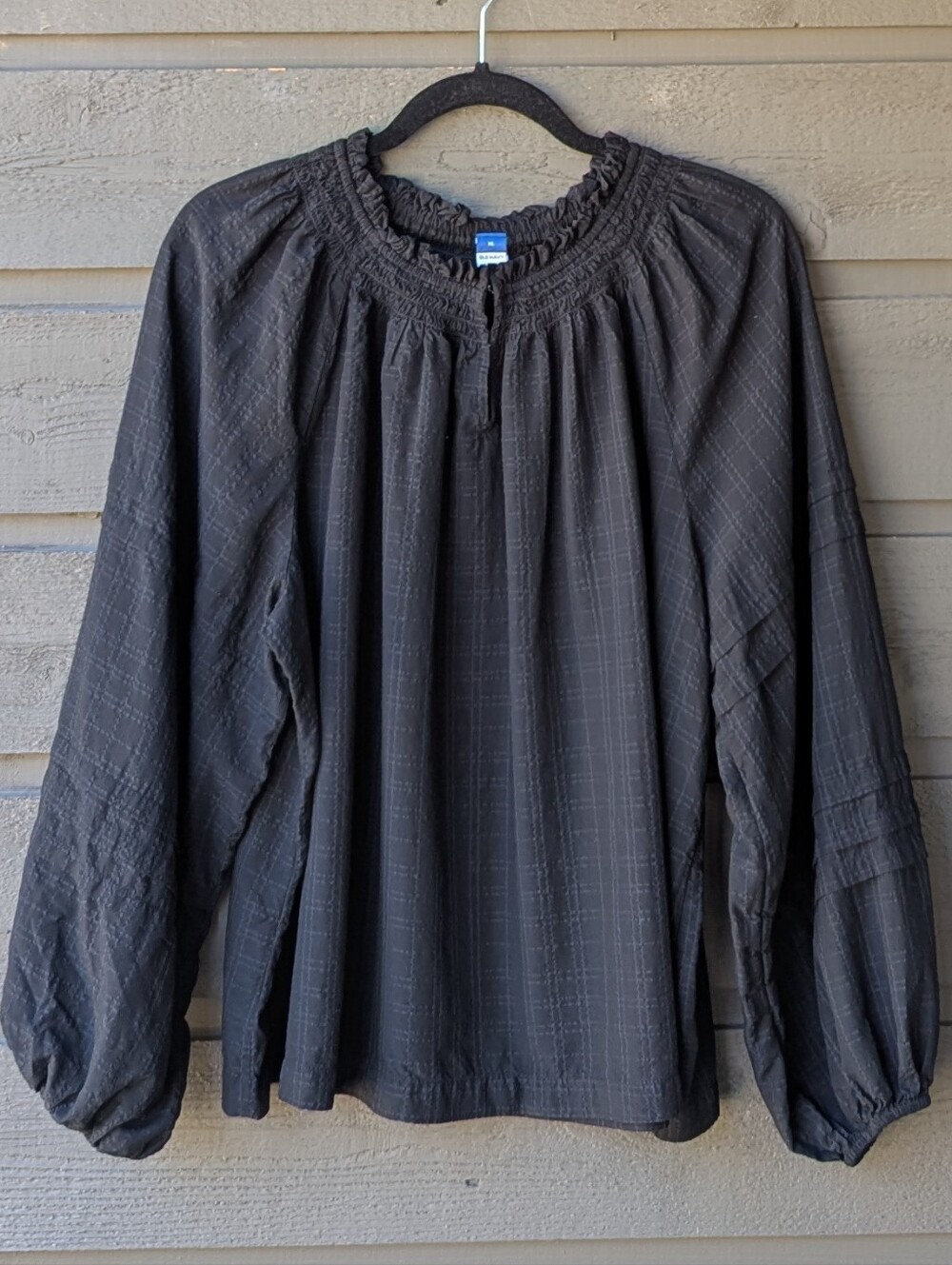Old Navy Black Textured Romantic Long Sleeve Peasant Blouse Women's XL